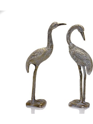 Metal Ikili Flamingo Seti 36 cm Biblo Dekoratif Hediyelik