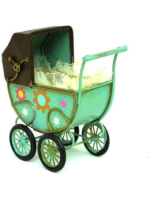 Dekoratif Metal Bebek Arabası Biblo Vintage Hediyelik