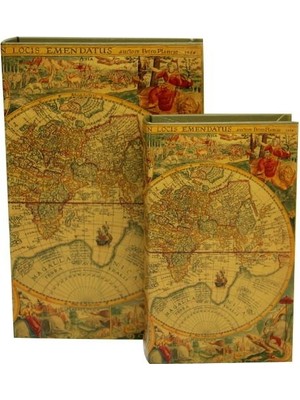 Kutu Kitap Harita 2'li Set Dekoratif Hediyelik