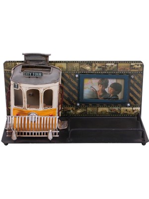 Dekoratif Metal Kalemlik Çerçeveli Tramvay Temalı Hediyelik