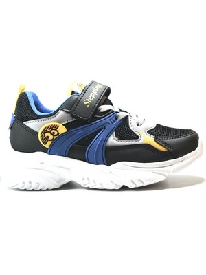 Onlo Ayakkabı STP.2024 Siyah & Gri Hafif Taban Cırtlı Anatomik Erkek Çocuk Spor Ayakkabı