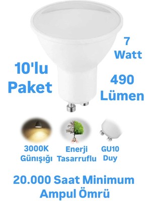 ERKLED 7W GU10 LED Ampul Günışığı 490 Lümen Spot Ampul 220 Volt