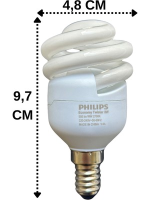 Philips 8W (45W) 2700K (Sarı Işık) E14 Duylu (İnce Duy) Floresan Ampul