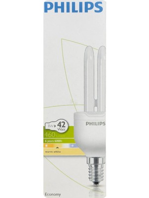 Philips 8W (42W) 2700K (Sarı Işık) E14 Duylu (İnce Duy) Floresan Ampul