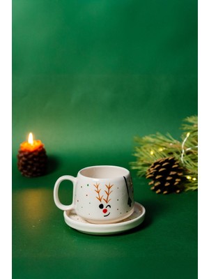 Gezdikçe Bilelim Yılbaşı Tabaklı Geyikli Kupası, Yeni Yıl, El Yapımı Seramik Kupa, Seramik Kupa, Mug, Nescafe Kupası