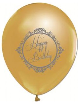 Hayaller Dükkanı Balon Baskılı 12 Inc 1+1 Elegant Happy Birthday Altın Pk:10