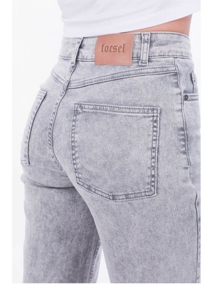 Focsel Gri Regular Fit Yüksek Bel Kadın Jeans Pantolon, Klasik Kot Pantolon