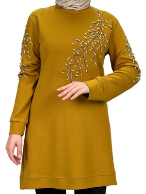 ottomanwear.com Büyük Beden Bahar Dalı Tunik Hardal OTW2124