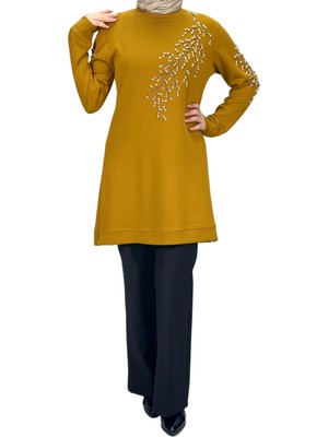 ottomanwear.com Büyük Beden Bahar Dalı Tunik Hardal OTW2124