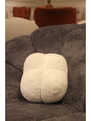 Beyaz Yuvarlak Peluş Yastık Kırlent