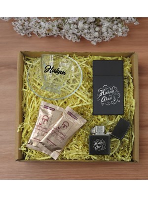 Bk Gift Kişiye Özel Isimli Dtf Cam Kahve Fincanı & Türk Kahvesi & Sigara Kutusu & Çakmak  Seti-4, Sevgiliye , Arkadaşa , Doğum Günü si