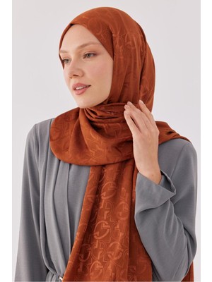 Mirsoy Scarf Daka Desen Parlak Jakar Şal - Bakır