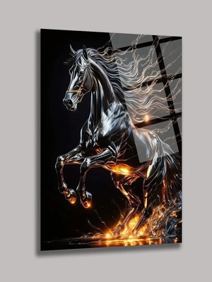 Taulart Ateş Için De Şaha Kalkan Görkemli Harika At Görseli Kırılmaz Cam Tablo Ev Ofis Iş Yeri Hediryesi
