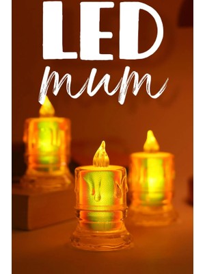 ByKurt 3 Adet LED Mum Simli Tipi Pil Dahil Dumansız Alev Ledli Yapay Dekoratif Mum Işığı Orta PT421