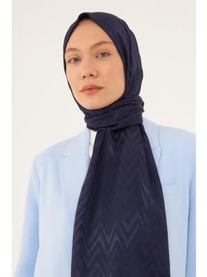 Zikzak Desen Parlak Jakar Şal - Lacivert