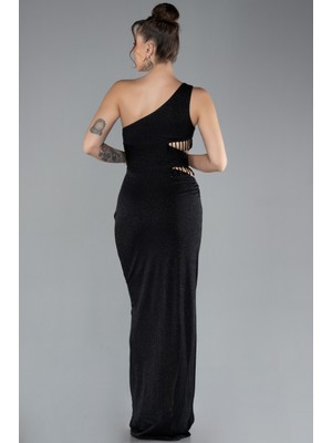 Abiyefon Tek Omuz Bel Dekolteli Uzun Simli Abiye Elbise ABU3702