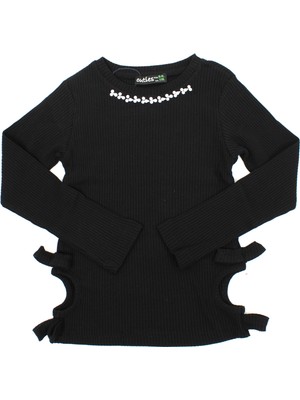 Woorage Kız Çocuk Yakası Taşlı Bel Dekolteli Uzun Kollu Body