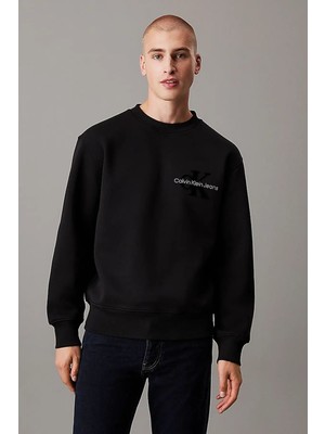 Erkek Ck Relaxed Monologo Crew Sweatshirt - Siyah