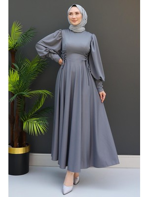 Ip Kuşaklı Elbise Gri