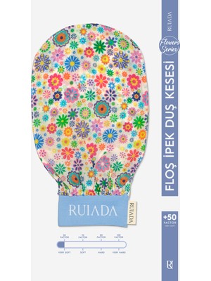Ruiada Flowers Series +50 Factor %100 Floş ipek ince Banyo Duş Kesesi Peeling Eldiveni (BLUE)