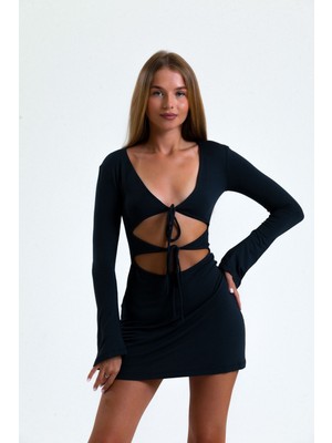 Viskon Pencere/cut Out Dekolteli Mini Elbise
