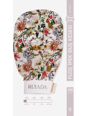 Ruiada Flowers Series +50 Factor %100 Floş ipek ince Banyo Duş Kesesi Peeling Eldiveni (WHİTE)