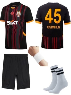 Galatasaray Siyah Osimhen Deplasman Çocuk Forma Takımı 4'lü Set  Çorap+Bileklik  Hediyeli