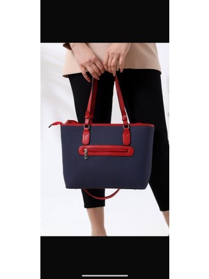 Unique Crane Bags Şık Kırmızı Şeritli Kadın Omuz Çantası