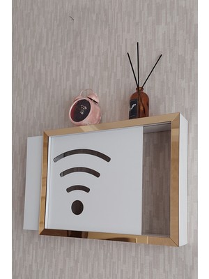 HKM Ticaret Beyaz-Gold 30 x 40 x 7  cm  Wifi Amblemli Duvara Asılabilir Sigorta ve Modem-Wifi Saklama Kutusu! Saklama Kutusu