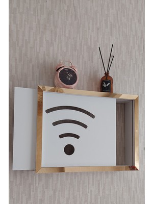 HKM Ticaret Beyaz-Gold 30 x 40 x 7  cm  Wifi Amblemli Duvara Asılabilir Sigorta ve Modem-Wifi Saklama Kutusu! Saklama Kutusu