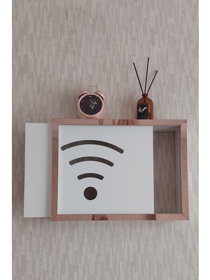 HKM Ticaret Beyaz-Rose 30 x 40 x 7  cm  Wifi Amblemli Duvara Asılabilir Sigorta ve Modem-Wifi Saklama Kutusu! Saklama Kutusu