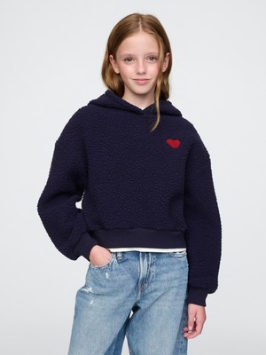 Kız Çocuk Lacivert Sherpa Crop Sweatshirt