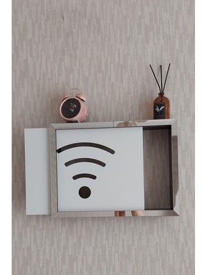 HKM Ticaret Siyah-Gümüş 30 x 40 x 7  cm  Wifi Amblemli Duvara Asılabilir Sigorta ve Modem-Wifi Saklama Kutusu! Saklama Kutusu