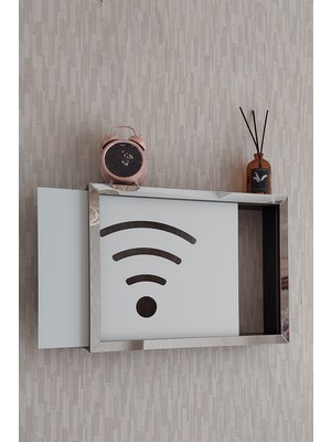 HKM Ticaret Siyah-Gümüş 30 x 40 x 7  cm  Wifi Amblemli Duvara Asılabilir Sigorta ve Modem-Wifi Saklama Kutusu! Saklama Kutusu