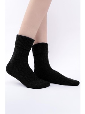 Mısırlı Kadın Koyun Yünü Tekli Siyah Kıvrık Soket Çorap M 75005 S