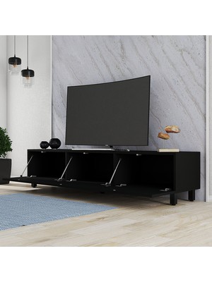 Ucuz Al Gece 3 Kapaklı 180  cm  Tv Sehpası - Siyah