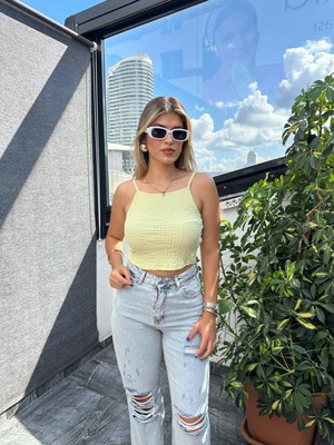 Kübra tekstil Esnek Rahat Yumuşak Doku Askılı Yeşil Crop Top , Kadın Bluz , Crop