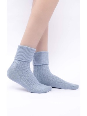 Mısırlı Kadın Koyun Yünü Tekli Mavi Kıvrık Soket Çorap M 75005 M