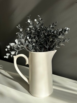 Yapay 5 Dallı Gümüş Şimşir Demeti 37 cm -Gümüş Vazo Yapay Bitkisi