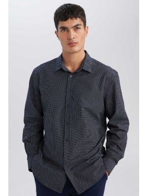 DeFacto Modern Fit Poplin Desenli Pamuk Karışımlı Uzun Kollu Gömlek D3377AX24AU