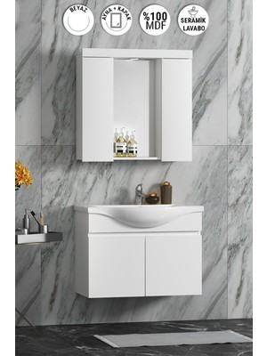 Özceden Yıldız Banyo Dolabı 80 cm Asma Beyaz Mdf