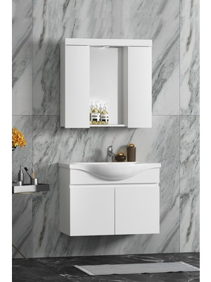 Özceden Yıldız Banyo Dolabı 80 cm Asma Beyaz Mdf