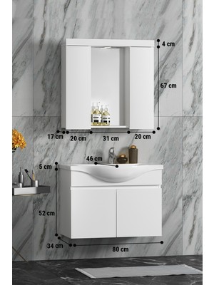 Özceden Yıldız Banyo Dolabı 80 cm Asma Beyaz Mdf