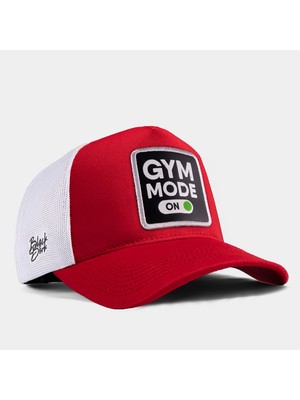 BlackBörk Gym Mode On Logolu Kırmızı-Beyaz Trucker Şapka