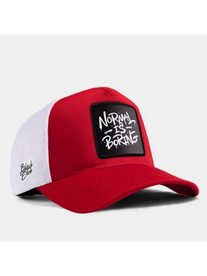 BlackBörk Normal is Boring Logolu Kırmızı-Beyaz Trucker Şapka