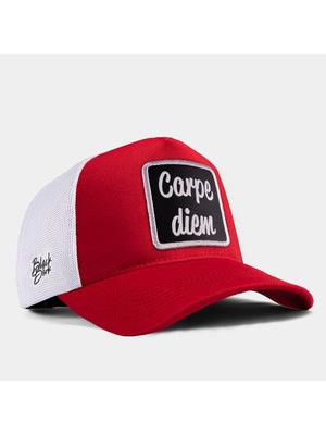 BlackBörk Carpe Diem Logolu Kırmızı-Beyaz Trucker Şapka