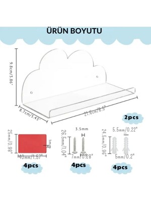 Pleksi Marketi Şeffaf Akrilik Duvar Rafı - Dekoratif ve Fonksiyonel Bulut Tasarım (2'li Set)