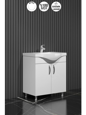 Özceden Yıldız Banyo Dolabı 55 cm Ayaklı Beyaz Mdf Alt Modül ve Lavabo