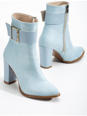Hayalimdeki Ayakkabı Anna Eva Bebe Mavisi Sivri Burunlu Fermuarlı Kalın Topuklu Bot