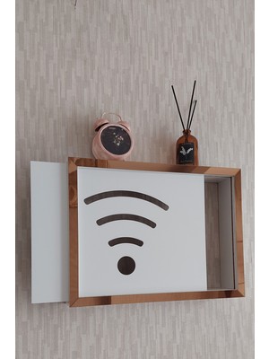 HKM Ticaret Beyaz-Bronz 25 x 35 x 7  cm  Wifi Amblemli Duvara Asılabilir Sigorta ve Modem-Wifi Saklama Kutusu! Saklama Kutusu